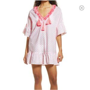 Lilly Pulitzer Kipper Beach Cotton Cover-Up Minidress Tangelo Neon Tassels Size: